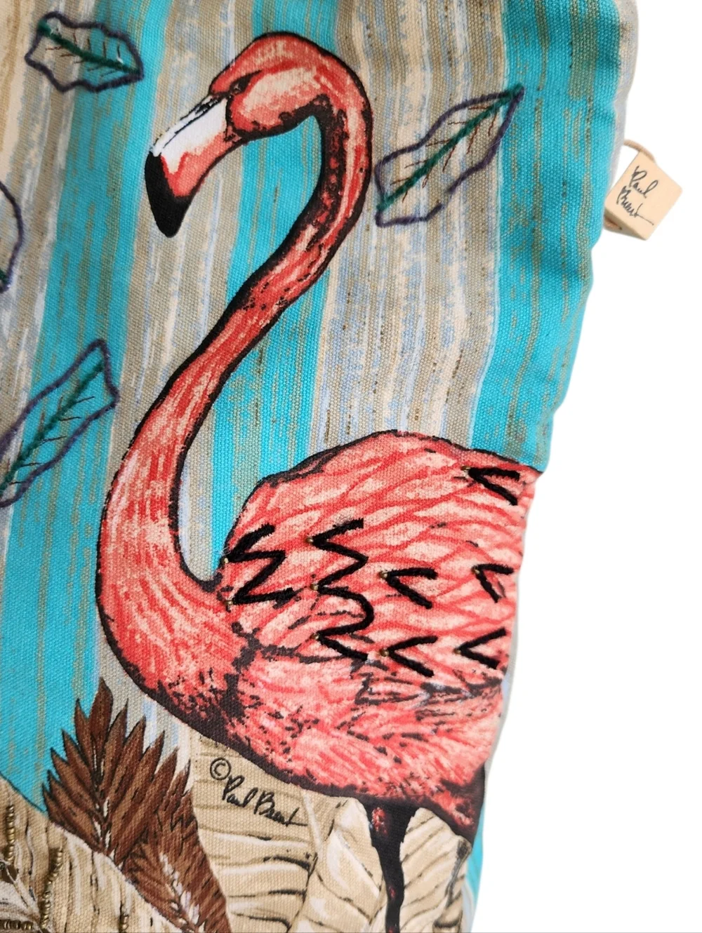 Paul Brent Large Artistic Canvas Flamingo Paradise Bag Beach Tote - Picture 6 of 16